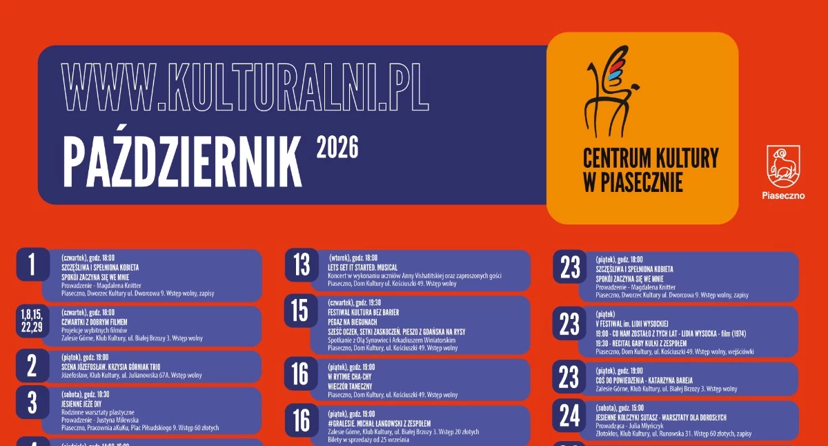 Wydarzenia kulturalne w październiku 2026 w Piasecznie