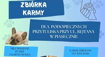 Zbiórka karmy dla przytuliska przy Rejtana w Piasecznie